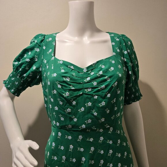 J Crew Puff Sleeve Midi Dress Bandana Flowers Print Green White 4 - Picture 4 of 6